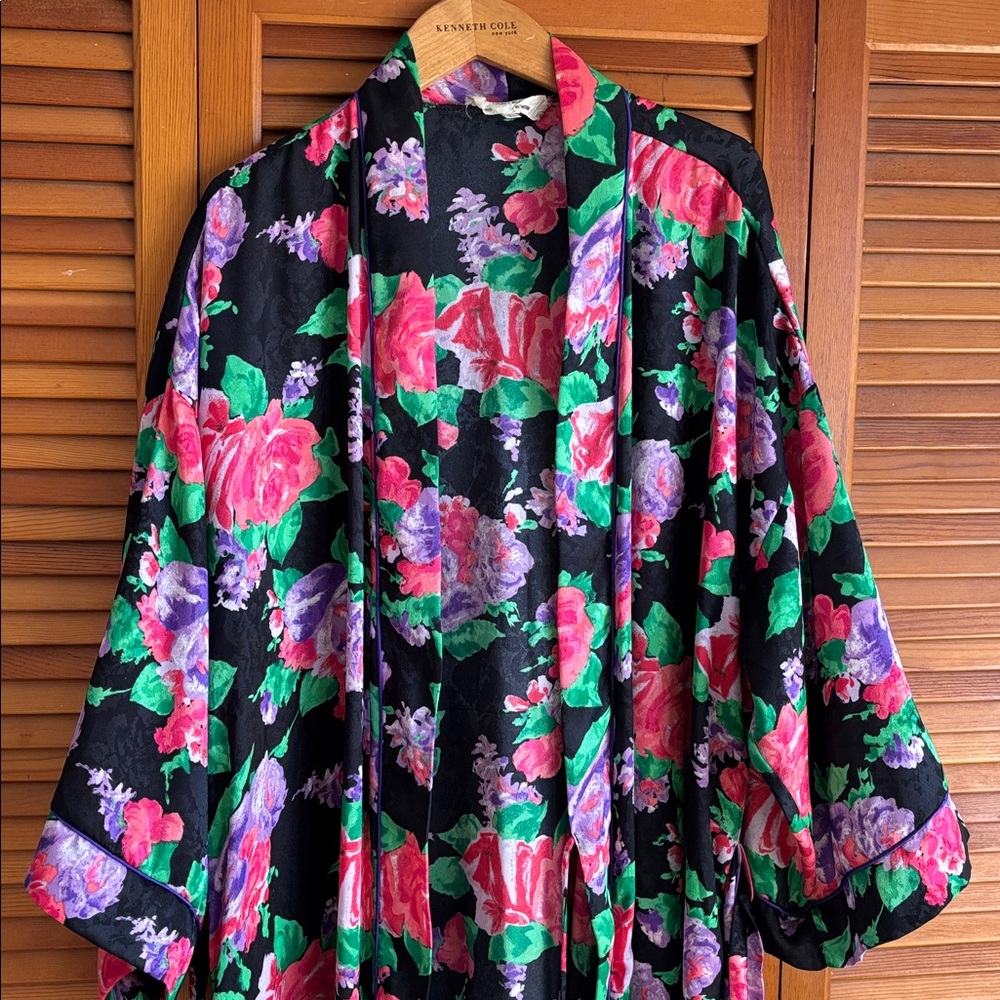 Christian Dior Lounge Wear Floral Tie Waist Robe Size L - Picture 4 of 12